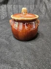 Vintage Hull Pottery Brown Drip Glaze Sugar Bowl Lid Pot Oven Proof USA  Rustic