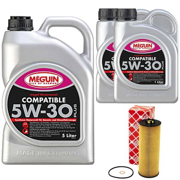 MotoröL Set SAE 5W-30 Plus Meguin 7 Liter + ÖLfilter FüR VW Passat Variant 2.5-image