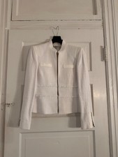 Tahari Arthur S. Levine White Tweed Zip Jacket Blazer Women  s Size 8