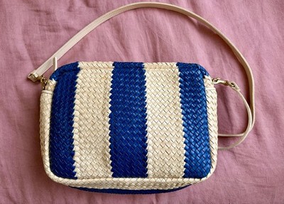 Clare V. Marisol Woven Crossbody Bag - Indigo & Cream - Handwoven Leather - VGUC