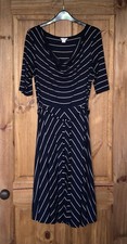 Monsoon navy white cowl neck A-line belted dress 14