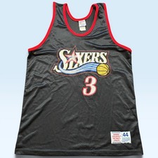 Vintage Philadelphia 76ers Jersey Mens 44 Black NBA Basketball Iverson 3 Hanes