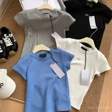 AIo Niche Shirts Round Neck Short Sleeved T-shirt Tops for Women 2025 Summer New