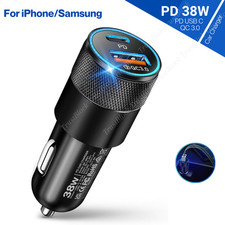 12V USB C Car Phone Fast Charger Plug 38W PD/QC USB A Adapter Cigarette Lighter