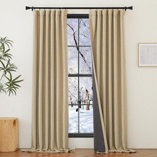 100 Blackout Faux Linen Curtains, Oatmeal, 2 Panels 50x96 inches