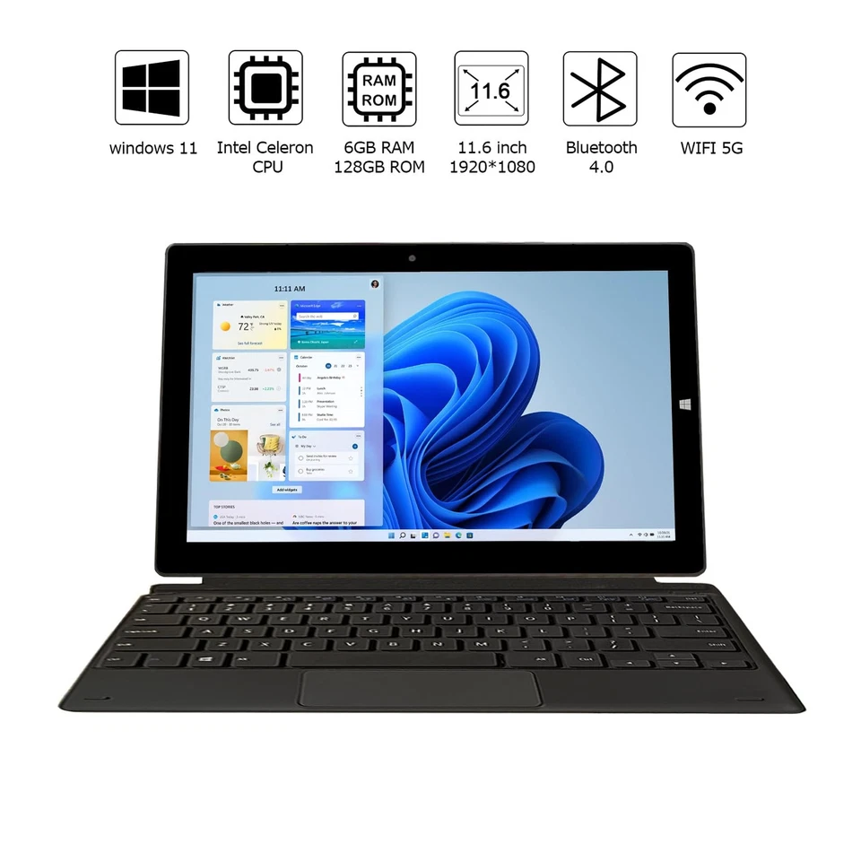 Windows Tablet with Keyboard, 11.6 inch 2-in-1 Tablets Laptops Touchscreen Wi... - Image 2 of 4