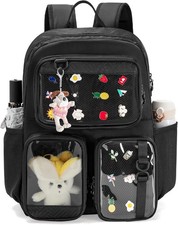 Ita Bag Pin Display Backpack with Insert, Kawaii Aesthetic Black