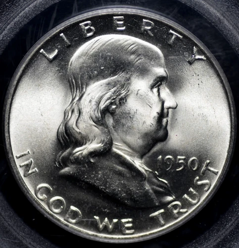 1950  FRANKLIN HALF DOLLAR PCGS MS 65 FULL BELL LINES FROSTED GLOWING WHITE