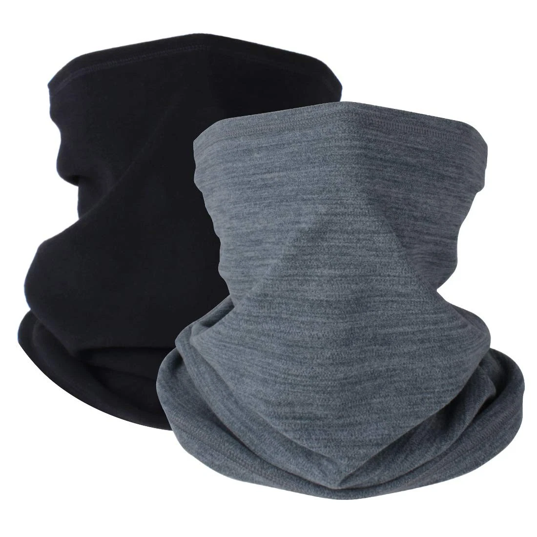 KGC 2 Pack Winter Neck Warmer Gaiter,Soft Fleece One Size, Black+grey