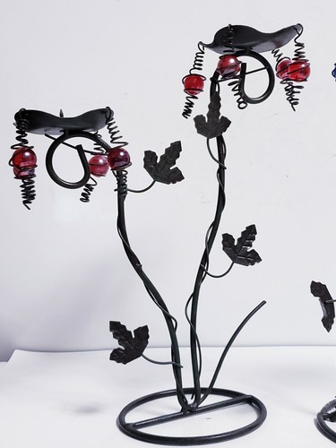 Pair of 11" Wrought Iron Grape Vine & Leaves, Marble Glass Grapes Candle Holders - Picture 6 of 12