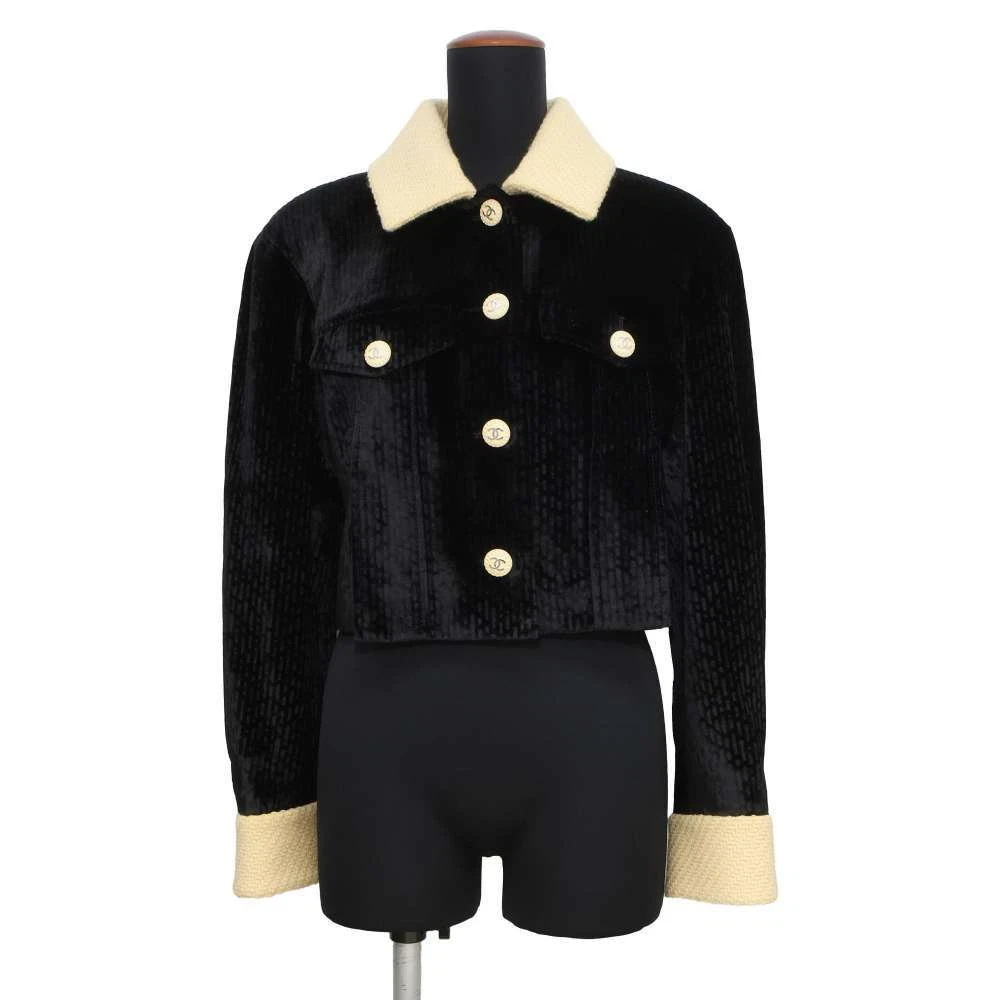 CHANEL Giacca Tweed Velluto Taglia 38 Rayon80% Seta 18% Poliestere2% Nero Beige...