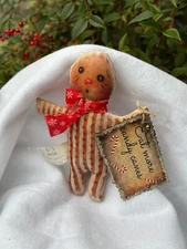 Handmade Primitive Gingerbread doll, Christmas Farmhouse Decor, Hostess Gift