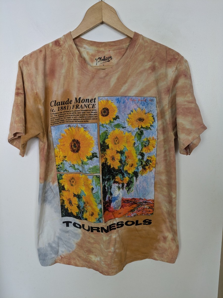 Claude Monet Tournesols Sunflowers T-shirt Small S Tan Tie Dye 