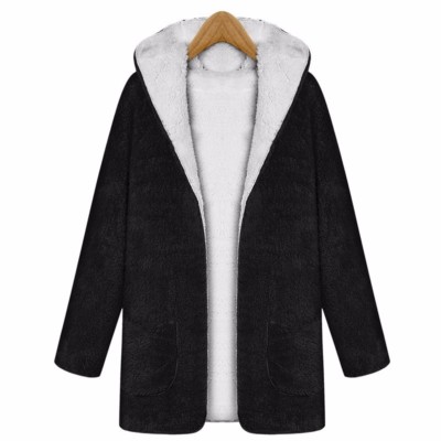 Damen Faux Lamm Wolle Mantel Jacke Kapuze Fleece Futter Locker Freizeit Winter Warm