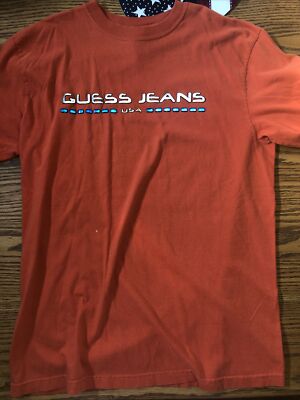 Mens Size Large Vintage Guess Jeans USA Orange Raised Letters