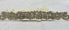 Rhinestone Wedding Belt, Ribbon Sash Champagne Tone Ivory