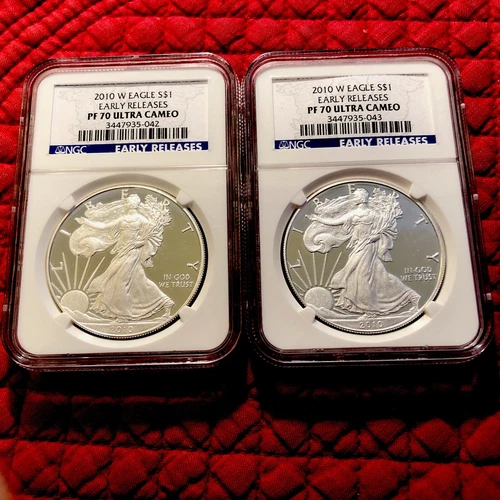 2, 2010 W PROOF SILVER EAGLE NGC PF70 ULTRA CAMEO EARLY RELEASES BLUE LABEL.