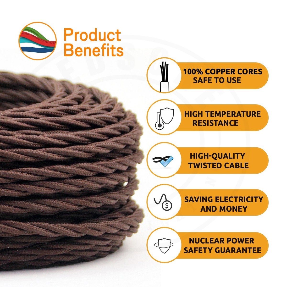 Produktbild von Rounded 3 Core Braided Fabric Cable Lighting Lamp Flex 8 AMP - Choice Of Colors