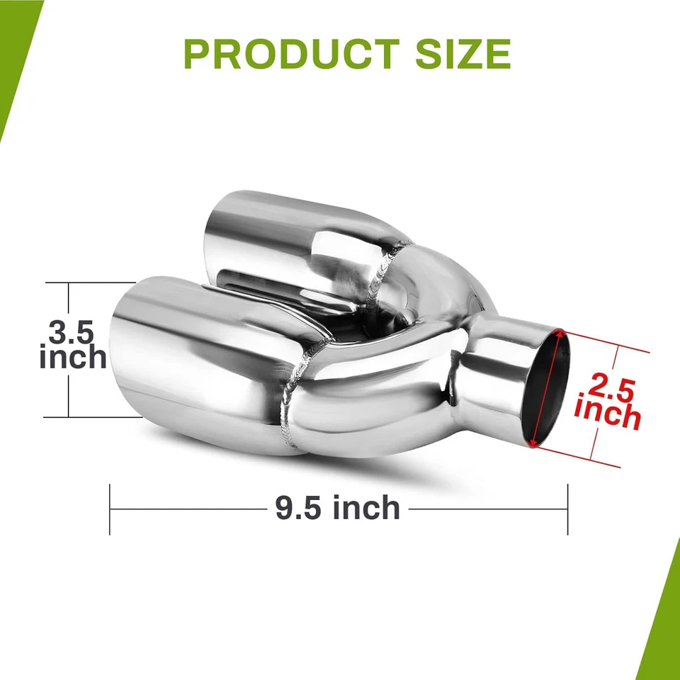 Punta de escape doble para Ford F100 1953-1983 2,5" entrada 3,5" salida 9,5" longitud Foto 2 de 4