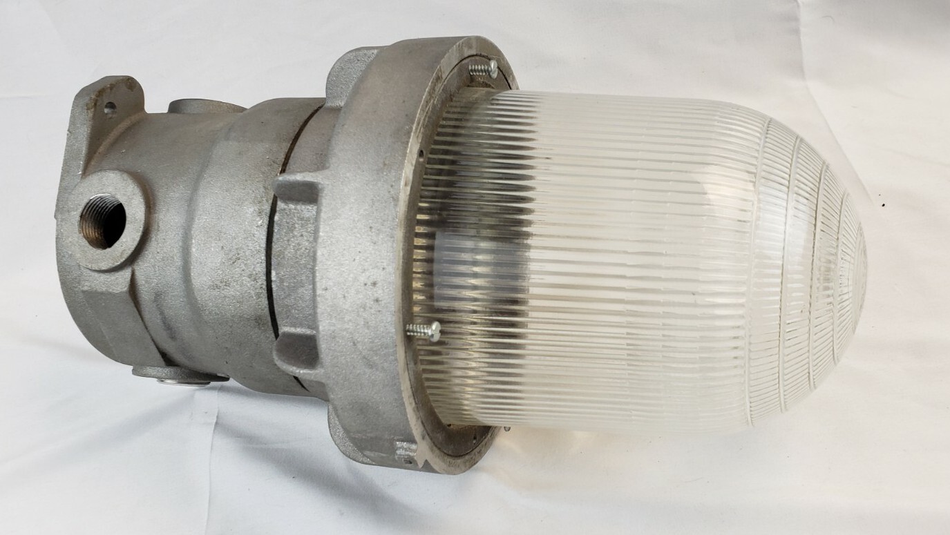 Vintage Industrial Russell & Stoll Explosion Proof Caged Light Fixture Maritime