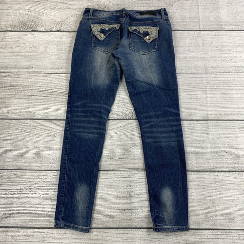 Twenty One Black Rue 21 Jeans Women Size 7 / 8 R Distressed Denim Pants Stretch - Foto 3 di 13