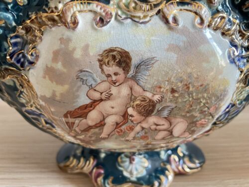 Wunderschöne Jugendstil Jardiniere Pflanzschale Übertopf Engel Putten - Bild 5 von 13