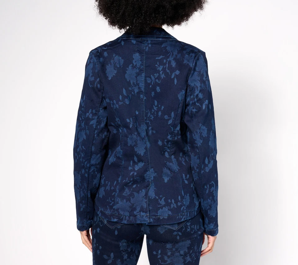 NUEVO Blazer vaquero Nicole by Nicole Miller Dream con estampado de hojas lavado oscuro QVC 3150 Foto 2 de 4