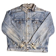 Vtg Levis L USA Distressed Collar Worn Denim Jacket Western Trucker Light Blue