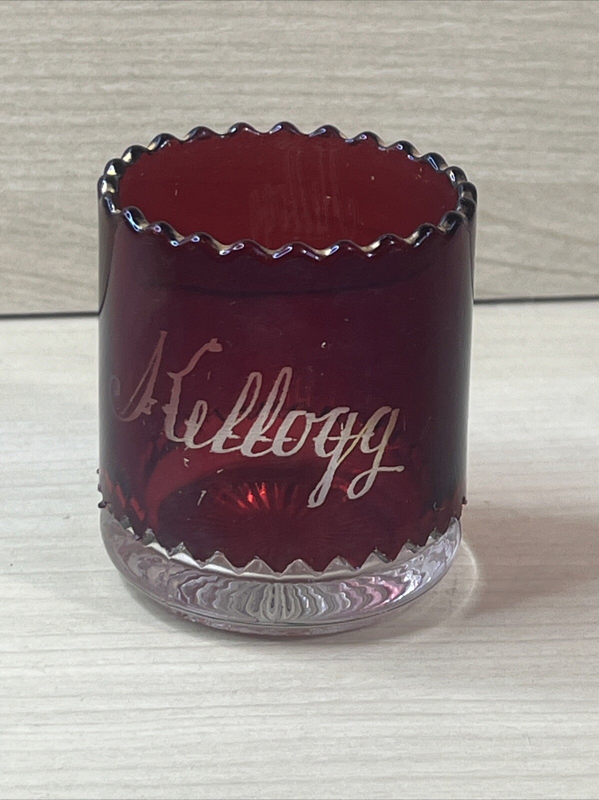 Antique Ruby Red Flash Glass Souvenir Kellogg