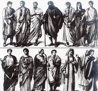 ANCIENT ROMAN & EARLY ITALIAN DRESS- 1st to 7th Century 1884 Antique Engraving
