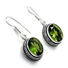 Peridot Gemstone Handmade 925  Sterling Silver Jewelry Earrings Size 1"