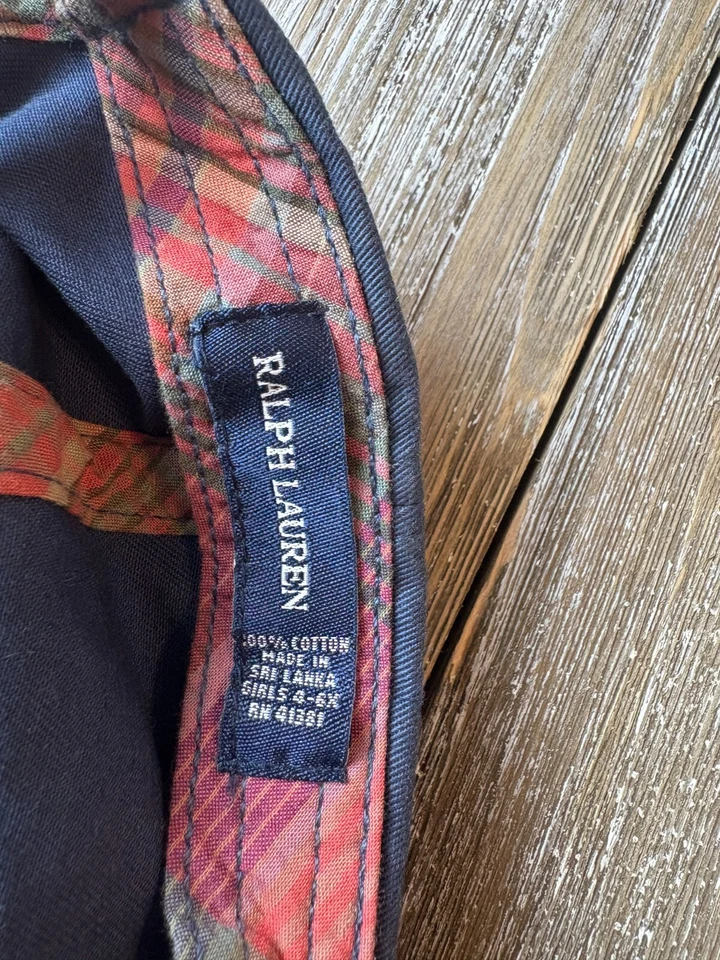 Gorra de béisbol china Polo Ralph Lauren para niñas 4-6X sombrero azul acento a cuadros ajustable Foto 3 de 4