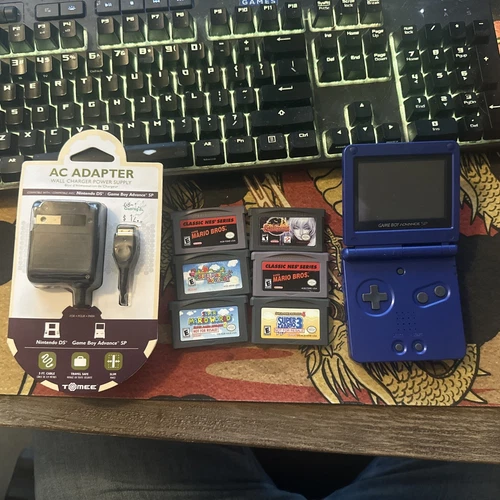 Nintendo Game Boy Advance SP Console - Cobalt Blue W/ 6 Games Mario Castlevania