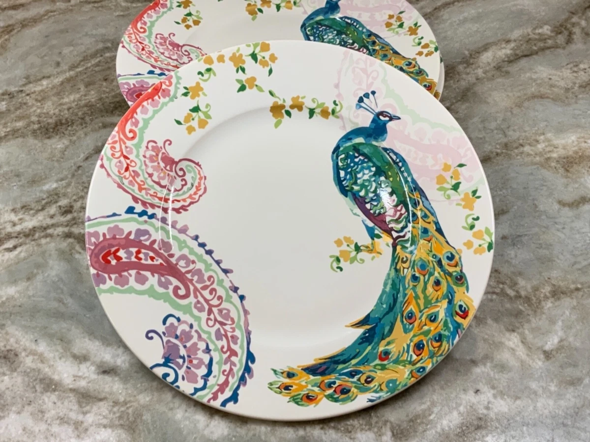 Pretty Peacock Dinner Plates. 222 Fifth Andalusia. 10.75 Set Of 4