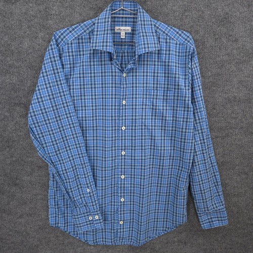 Peter Millar Crown Soft Shirt Mens M Blue Plaid Silk Blend Button Up Long Sleeve - Picture 2 of 9