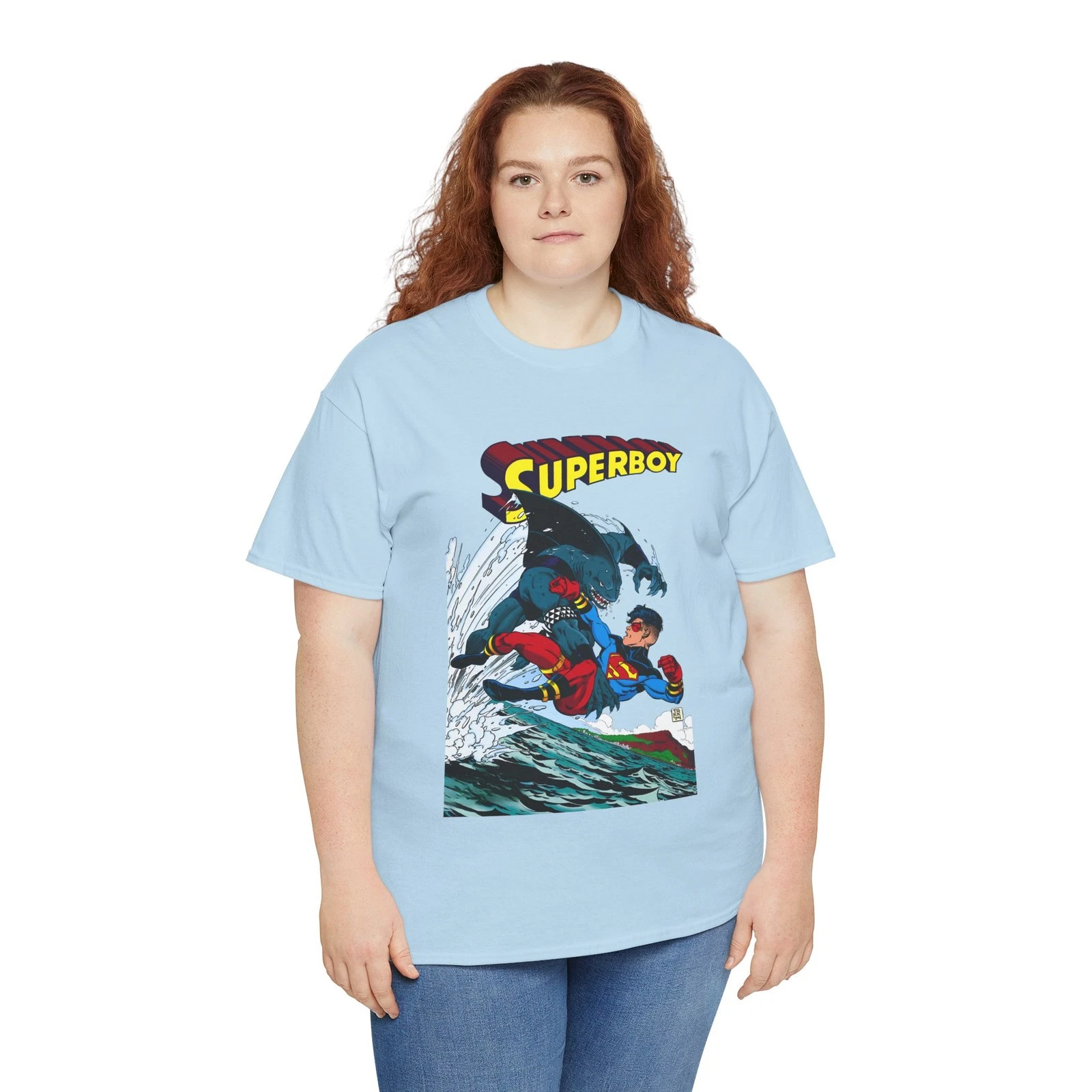 Superboy Vs King Shark T-Shirt - Tom Grummett Art - Superman Family - DC Comics