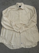 David Donahue Dress Shirt Mens 17-34/35 Blue/Orange Checks Trim Fit Long Sleeves