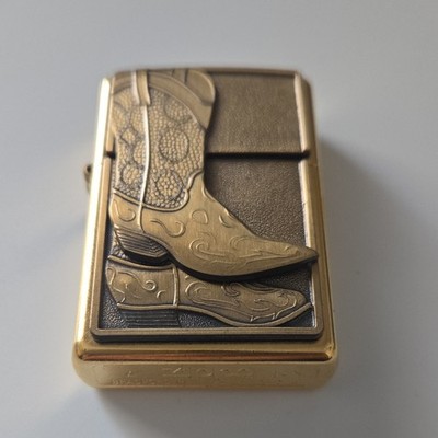 Zippo Texas Two Step Cowboy Boots Gold Lighter 20431 Made in USA