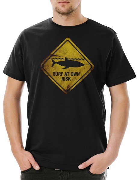 Shark Warning Sign Herren T-Shirt WeißEr Hai Surfer Surfing Diver Taucher Jaws-image