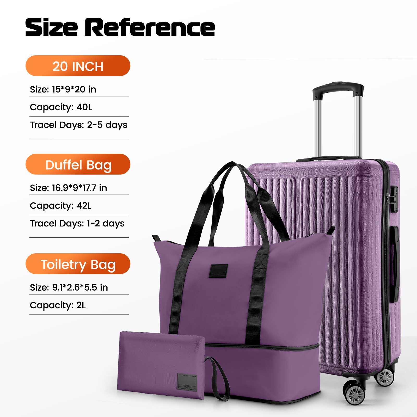 Luggage Sets 3 Piece ABS+PC Hardside Lightweight Carry on Luggage 20'' Suitcase