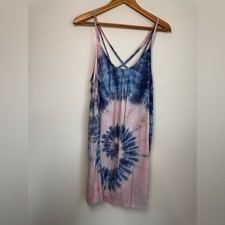 Blue and Pink Tie-dye Swim Coverup Dress One Size