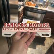 Vintage Sanders Motors Chrysler Plymouth License Plate Topper Avenal California Vintage Sanders Motors Chrysler Plymouth License Plate Topper Avenal California