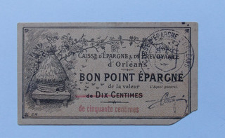 BON POINT EPARGNE DE 10 CENTS SURCHARGÉ 50 CENTIMES CAISSE D'EPARGNE D'ORLEANS