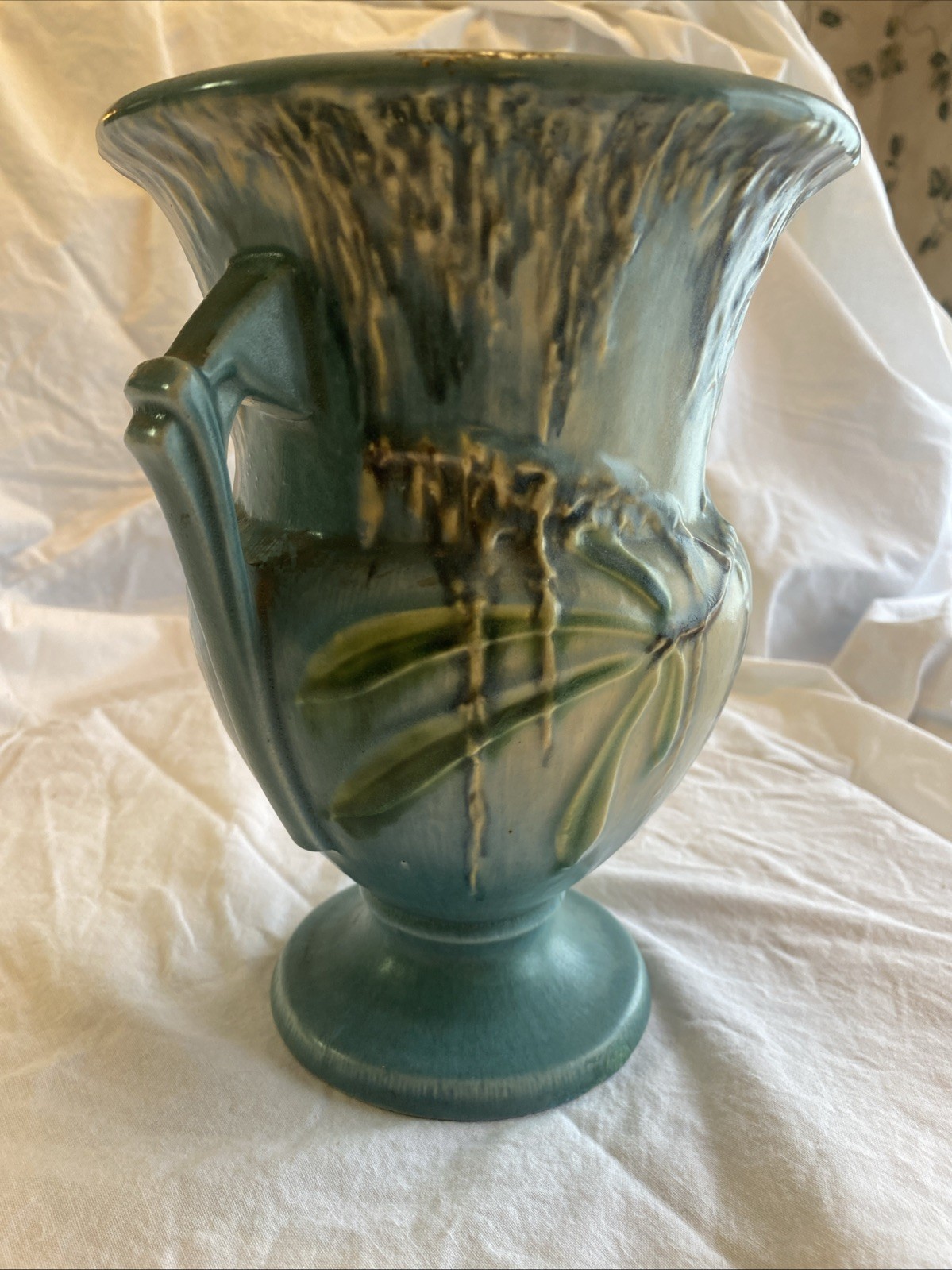 Roseville Turquoise Blue Green Moss 779-8 Double Handled Vase Urn 30’s Near Mint