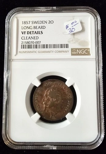 1857 SWEDEN ORE -  Low Mintage Vintage Coin NGC VF DETAILS