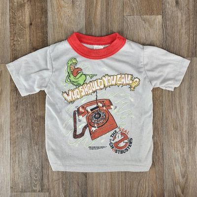 #ad Vintage 1984 Ghostbusters Who Should You Call? Kids T Shirt Size 4 5 USA $39.99