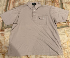 Vintage Christian Dior Mens Polo Shirt Tan Button Placket Short Sleeve Large