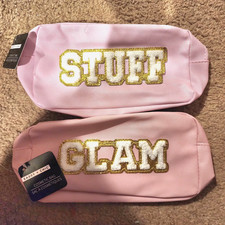 2 VIRAL Sassy  Chic Pink Cosmetic Bags with words "STUFF  GLAM"