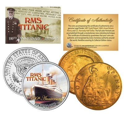 1900's Authentic TITANIC Great Britain *100th Anniversary* 2-Coin 24K UK/US Set