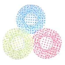 3 Pack Waterproof Shower Caps Reusable Plastic Shower Caps with Elastic Band